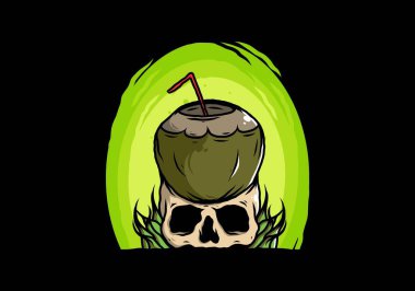 İnsan kafatası çiziminde hindistan cevizi içeceği