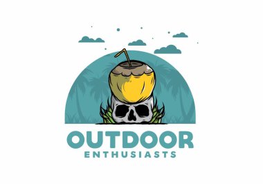 İnsan kafatası çiziminde hindistan cevizi içeceği