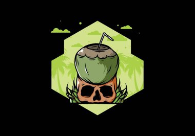 İnsan kafatası çiziminde hindistan cevizi içeceği