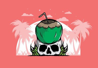 İnsan kafatası çiziminde hindistan cevizi içeceği