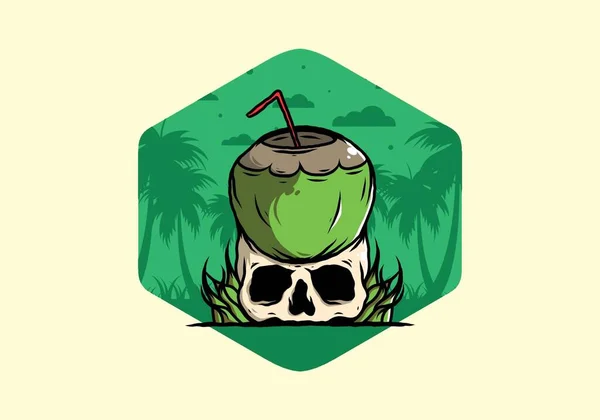 Coconut Drink Human Skull Illustration Design — Stock Vector