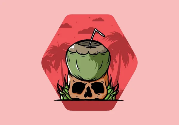 Bebida Coco Diseño Ilustración Cráneo Humano — Vector de stock