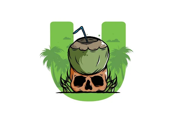 Coconut Drink Human Skull Illustration Design — Stock Vector