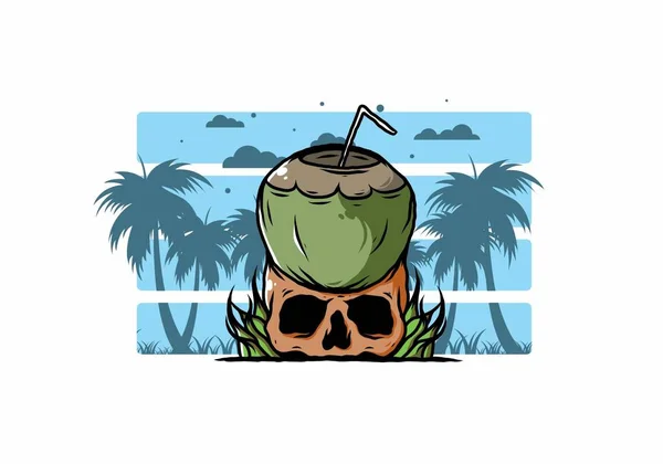 Coconut Drink Human Skull Illustration Design — Stock Vector