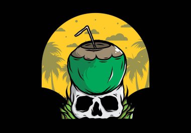 İnsan kafatası çiziminde hindistan cevizi içeceği