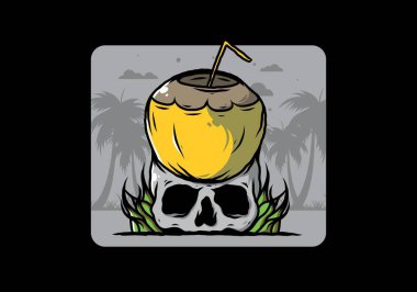 İnsan kafatası çiziminde hindistan cevizi içeceği