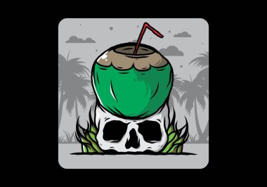 İnsan kafatası çiziminde hindistan cevizi içeceği