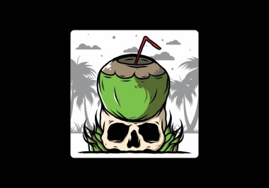 İnsan kafatası çiziminde hindistan cevizi içeceği