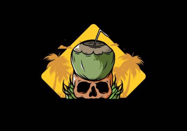 İnsan kafatası çiziminde hindistan cevizi içeceği