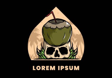 İnsan kafatası çiziminde hindistan cevizi içeceği