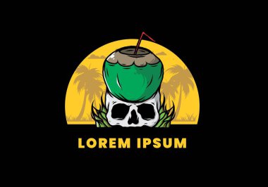 İnsan kafatası çiziminde hindistan cevizi içeceği