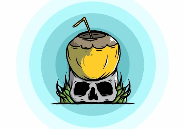 Coconut Drink Human Skull Illustration Design — Stock Vector