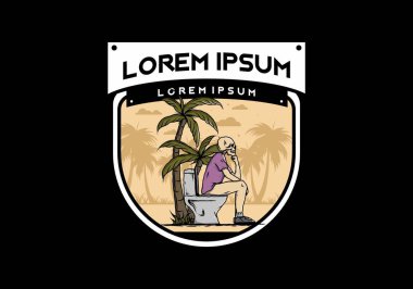 İskelet adam açık havada tuvalet çizimi tasarımı üzerine oturur.