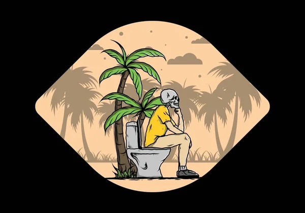 Szkielet Człowiek Siedzieć Zewnątrz Toaleta Ilustracja Rysunek Projekt — Wektor stockowy