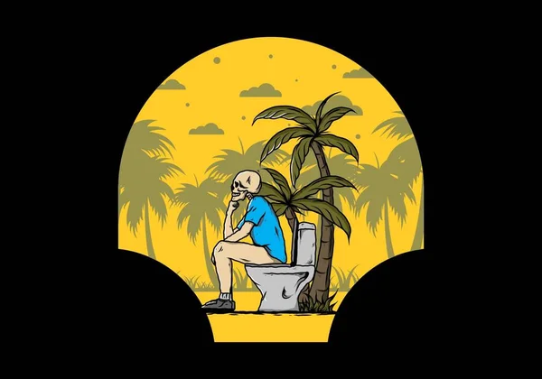 Szkielet Człowiek Siedzieć Zewnątrz Toaleta Ilustracja Rysunek Projekt — Wektor stockowy