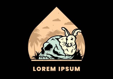 İnsan kafatasının içinde saklanan tavşan tasarımı.