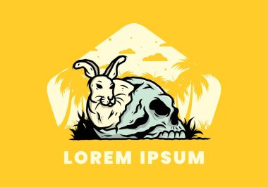 İnsan kafatasının içinde saklanan tavşan tasarımı.