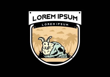 İnsan kafatasının içinde saklanan tavşan tasarımı.