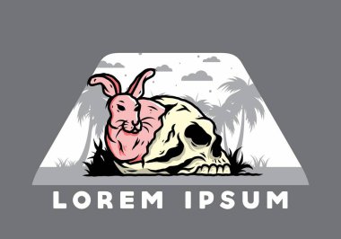 İnsan kafatasının içinde saklanan tavşan tasarımı.