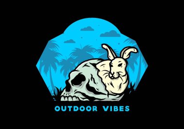 İnsan kafatasının içinde saklanan tavşan tasarımı.