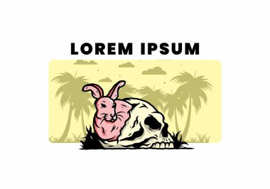 İnsan kafatasının içinde saklanan tavşan tasarımı.