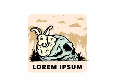 İnsan kafatasının içinde saklanan tavşan tasarımı.