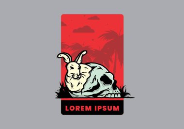 İnsan kafatasının içinde saklanan tavşan tasarımı.