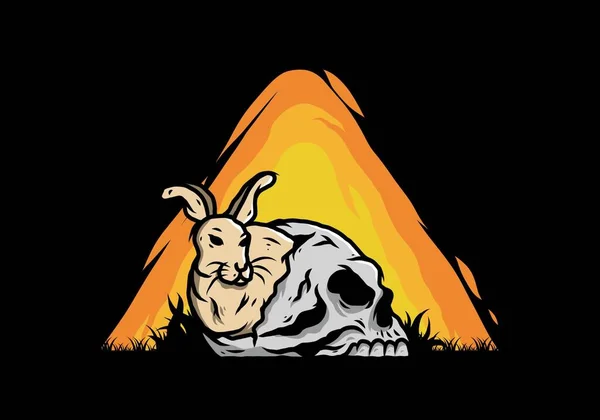 Ilustración Diseño Conejo Escondido Dentro Del Cráneo Humano — Vector de stock
