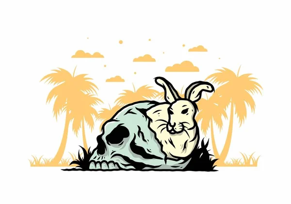 Illustration Design Von Kaninchen Versteckt Menschlichen Schädel — Stockvektor