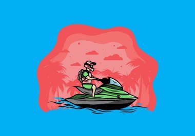 outdoor activity jet sky sport on the beach illustration design