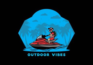 outdoor activity jet sky sport on the beach illustration design