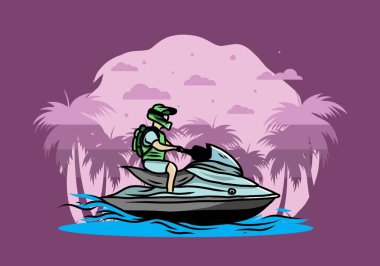 outdoor activity jet sky sport on the beach illustration design