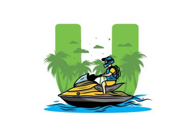outdoor activity jet sky sport on the beach illustration design