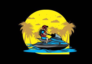 outdoor activity jet sky sport on the beach illustration design