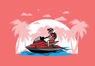 outdoor activity jet sky sport on the beach illustration design