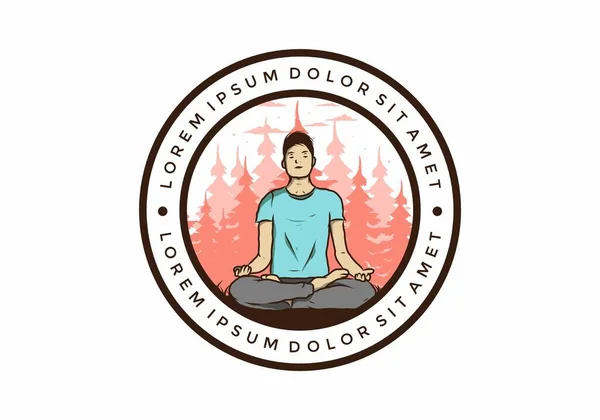 Illustration Colorée Une Personne Faisant Yoga Méditant Plein Air Dans — Image vectorielle