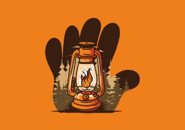 Çam ağaçları arasında alev saçan renkli dış fener tasarımı.