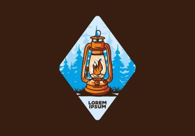 Çam ağaçları arasında alev saçan renkli dış fener tasarımı.