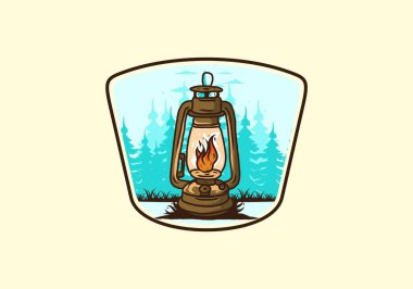 Çam ağaçları arasında alev saçan renkli dış fener tasarımı.