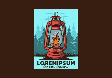 Çam ağaçları arasında alev saçan renkli dış fener tasarımı.