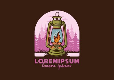 Çam ağaçları arasında alev saçan renkli dış fener tasarımı.