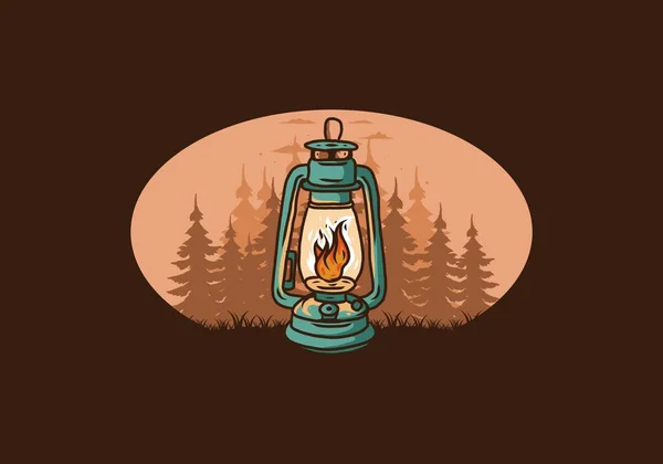 色彩艳丽的户外灯笼 在松树之间燃着熊熊烈火 图片设计 — 图库矢量图片