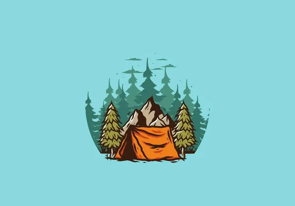 Ilustrația Cortului Camping Fața Muntelui Între Pini — Vector de stoc