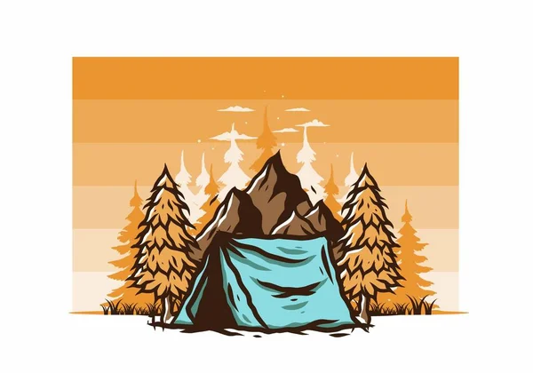 Illustrazione Della Tenda Campeggio Fronte Alla Montagna Tra Pini — Vettoriale Stock