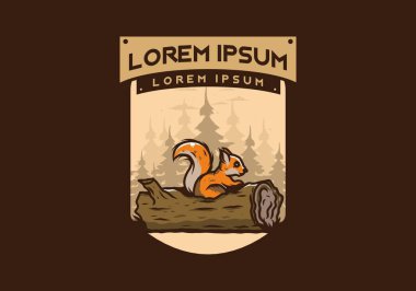 Ölü bir ağaç gövdesinde saklanan yalnız sincap çizimi