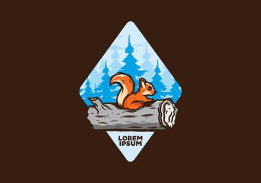 Ölü bir ağaç gövdesinde saklanan yalnız sincap çizimi