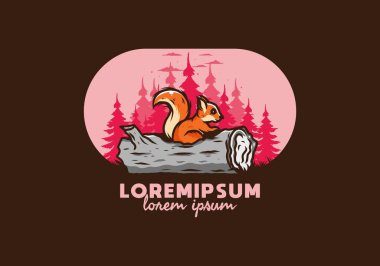 Ölü bir ağaç gövdesinde saklanan yalnız sincap çizimi