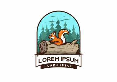 Ölü bir ağaç gövdesinde saklanan yalnız sincap çizimi