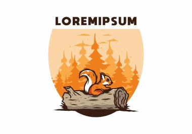 Ölü bir ağaç gövdesinde saklanan yalnız sincap çizimi