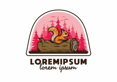 Ölü bir ağaç gövdesinde saklanan yalnız sincap çizimi